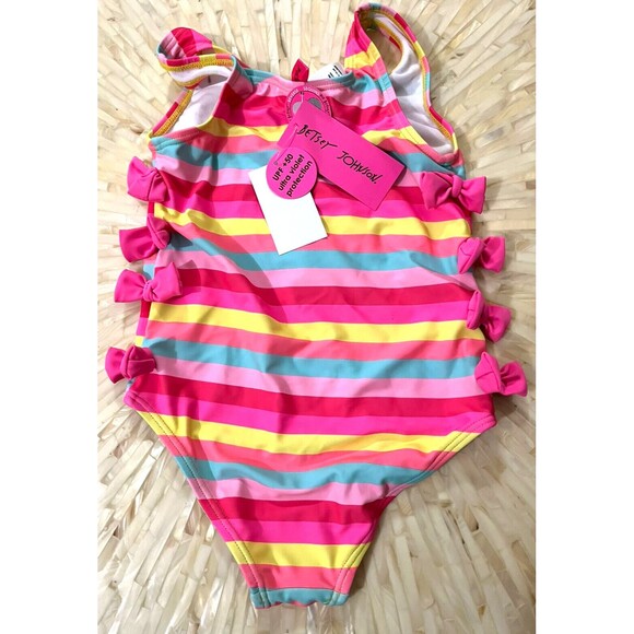 Betsey Johnson Swimsuit Tank 1 Piece Swimwear Pink Embellished Heart Girls 5 NWT - Picture 2 of 2